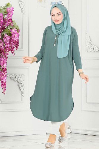 moda selvim Basic Sandy Tunik 2002MEY846 Mint - Thumbnail