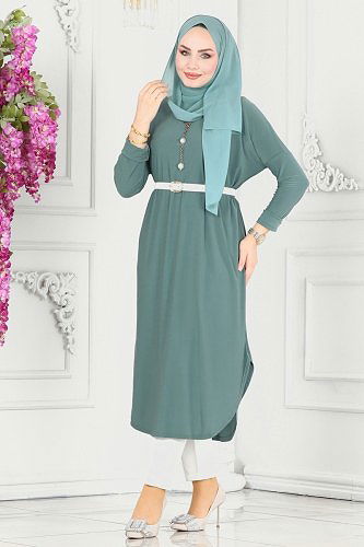 moda selvim Basic Sandy Tunik 2002MEY846 Mint - Thumbnail