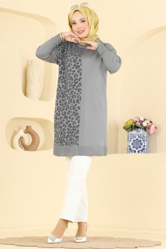 N.V.X. - Baskı Detaylı Merserize Tunik 3291NVX1208 Gri