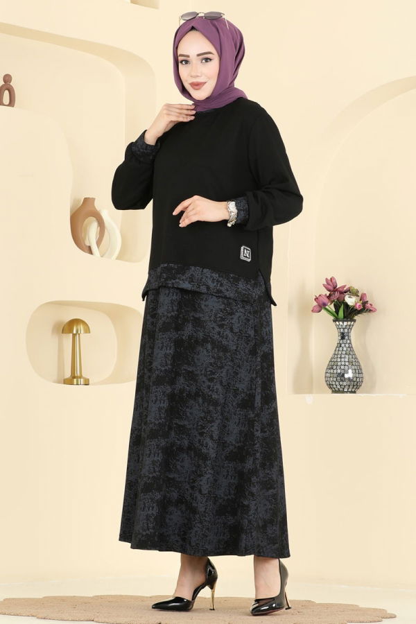 Modaselvim Kombin Baskı Detaylı Modal Takım 2602TPK1167 Siyah