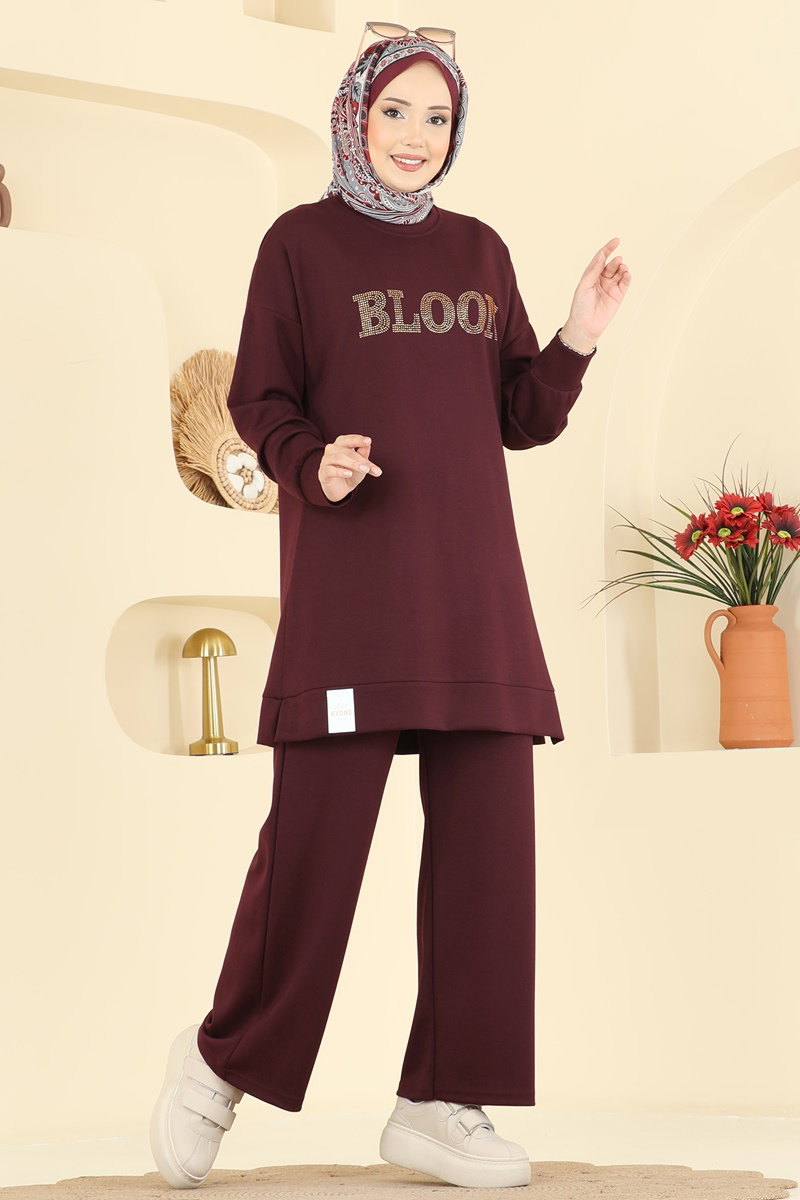 Baskı Detaylı Modal Takım 2779AYD574 Bordo