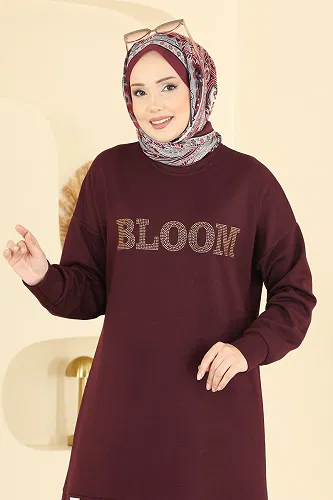 moda selvim Baskı Detaylı Modal Takım 2779AYD574 Bordo - Thumbnail