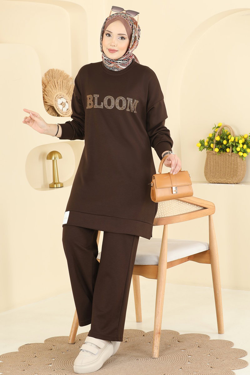 Baskı Detaylı Modal Takım 2779AYD574 Kahve