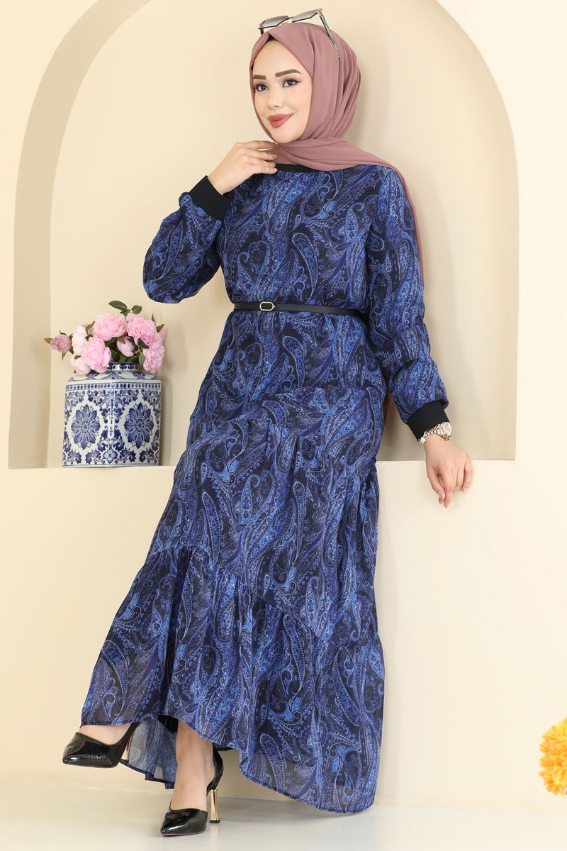 Baskı Detaylı Şifon Elbise 6803ORG1169 Saks