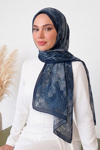moda selvim Batik Desen Vual Şal Serisi 133ARTK1207 Koyu Laci - Thumbnail