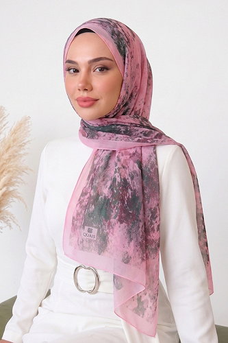 moda selvim Batik Desen Vual Şal Serisi 133ARTK1207 Pembe - Thumbnail