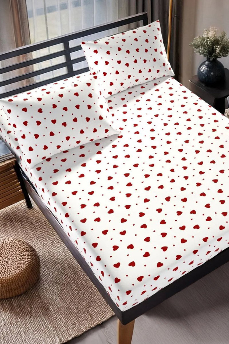Battal Boy Çift Kişilik Çarşaf Takımı 1012HB1195 Desen1 Kalp