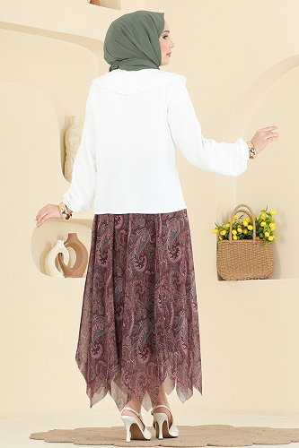 moda selvim Bebe Yaka 2li Takım 2871SLK540 Bordo - Thumbnail