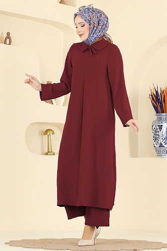 moda selvim Bebe Yaka Aerobin Takım 5007BM387 Bordo - Thumbnail