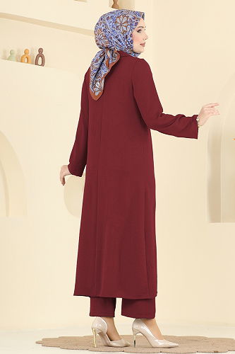 moda selvim Bebe Yaka Aerobin Takım 5007BM387 Bordo - Thumbnail