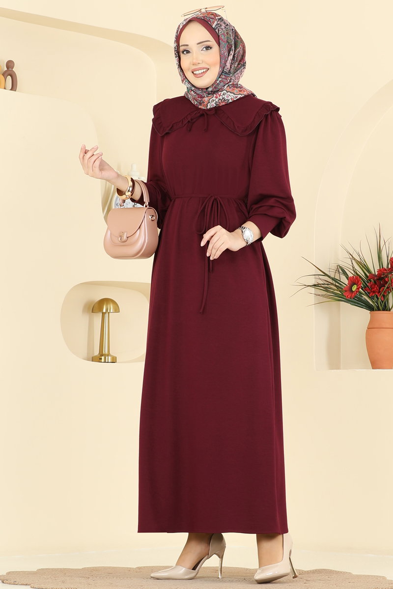 Bebe Yaka Kristal Elbise 0015UZ662 Bordo