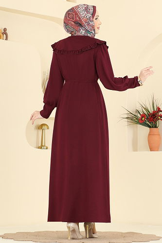 moda selvim Bebe Yaka Kristal Elbise 0015UZ662 Bordo - Thumbnail