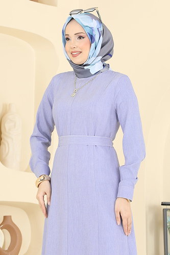 moda selvim Bebe Yaka Tensel Elbise 4112FVN1181 Bebe Mavisi - Thumbnail