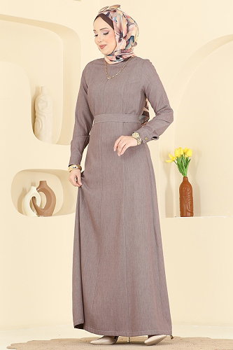 moda selvim Bebe Yaka Tensel Elbise 4112FVN1181 Koyu Vizyon - Thumbnail