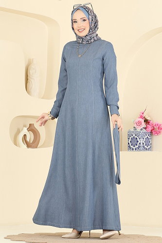 moda selvim Bebe Yaka Tensel Elbise 4112FVN1181 Mavi - Thumbnail