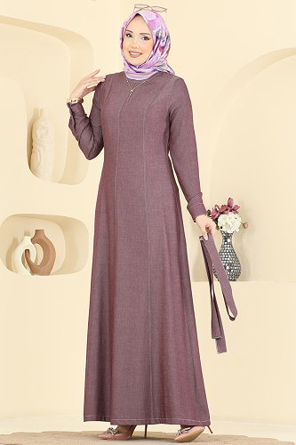 moda selvim Bebe Yaka Tensel Elbise 4112FVN1181 Mürdüm - Thumbnail