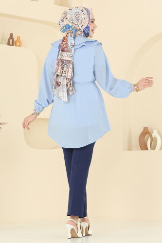 moda selvim Bebe Yaka Tesettür Tunik 228ASN888 Bebe Mavisi - Thumbnail
