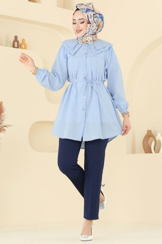 moda selvim Bebe Yaka Tesettür Tunik 228ASN888 Bebe Mavisi - Thumbnail