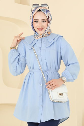 moda selvim Bebe Yaka Tesettür Tunik 228ASN888 Bebe Mavisi - Thumbnail