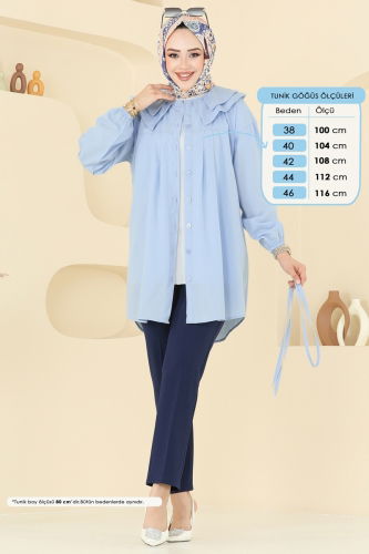 moda selvim Bebe Yaka Tesettür Tunik 228ASN888 Bebe Mavisi - Thumbnail