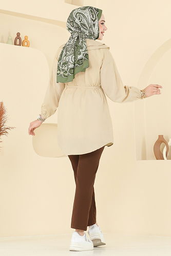moda selvim Bebe Yaka Tesettür Tunik 228ASN888 Bej - Thumbnail
