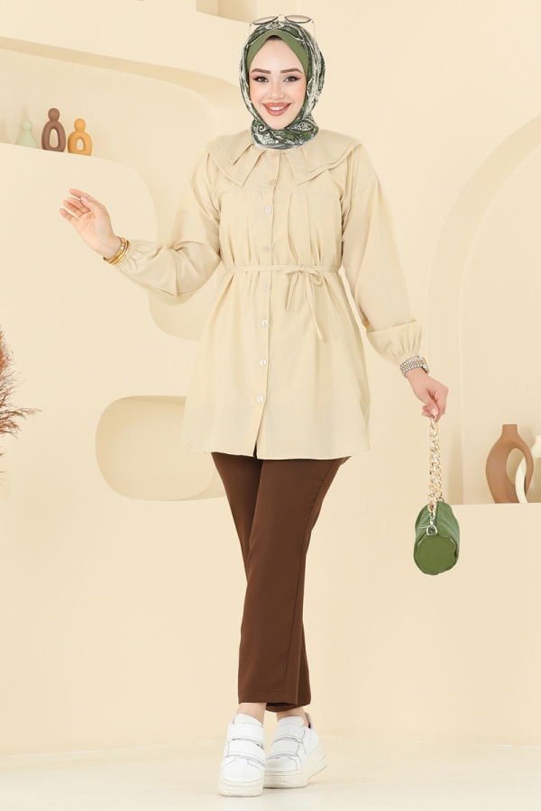 Modaselvim Tunik Bebe Yaka Tesettür Tunik 228ASN888 Bej