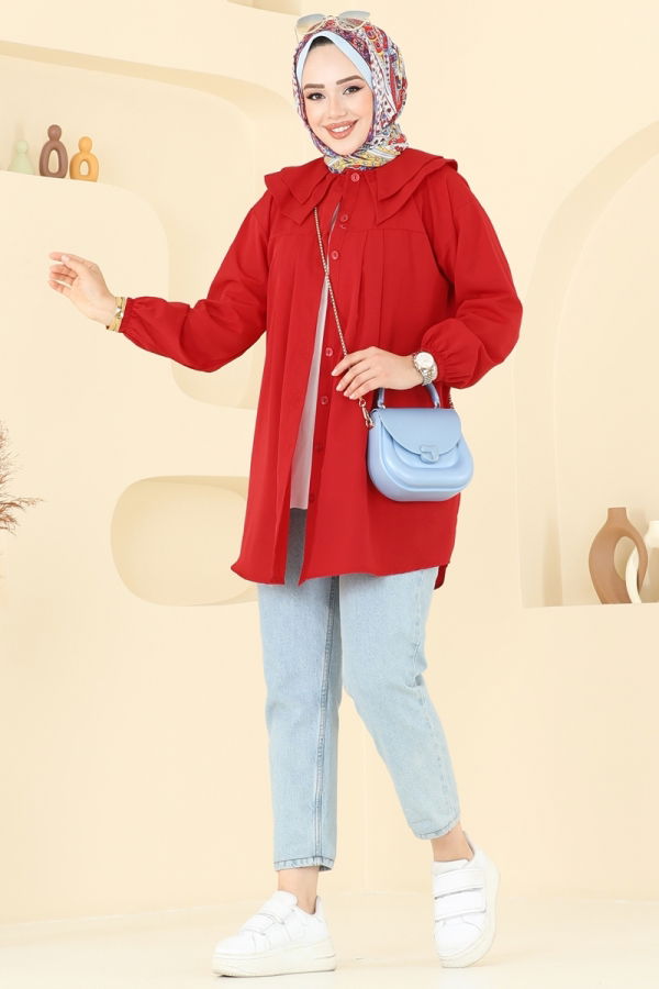 Modaselvim Tunik Bebe Yaka Tesettür Tunik 228ASN888 Kırmızı