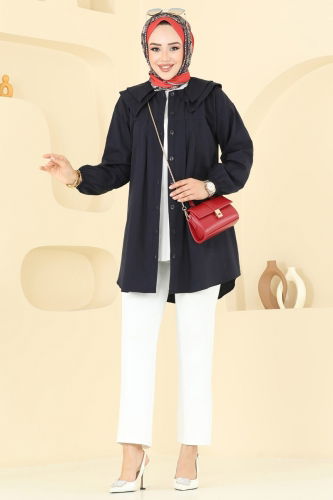 moda selvim Bebe Yaka Tesettür Tunik 228ASN888 Siyah - Thumbnail