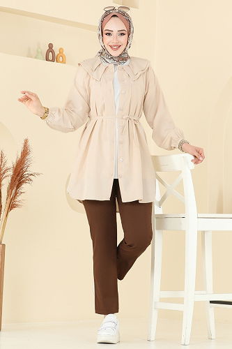 moda selvim Bebe Yaka Tesettür Tunik 228ASN888 Taş - Thumbnail