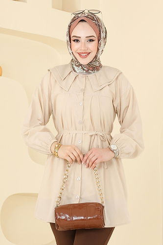 moda selvim Bebe Yaka Tesettür Tunik 228ASN888 Taş - Thumbnail