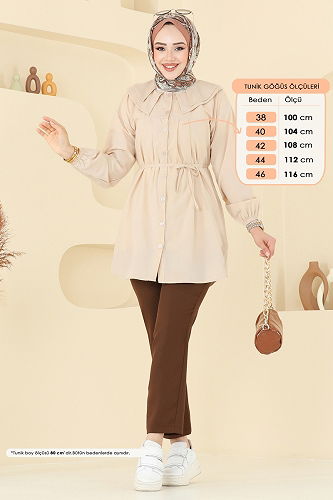 moda selvim Bebe Yaka Tesettür Tunik 228ASN888 Taş - Thumbnail