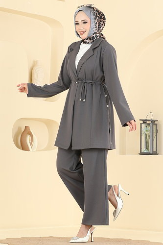 moda selvim Belden Bağcıklı 2 li Kombin 0366ERK1158 Antrasit - Thumbnail
