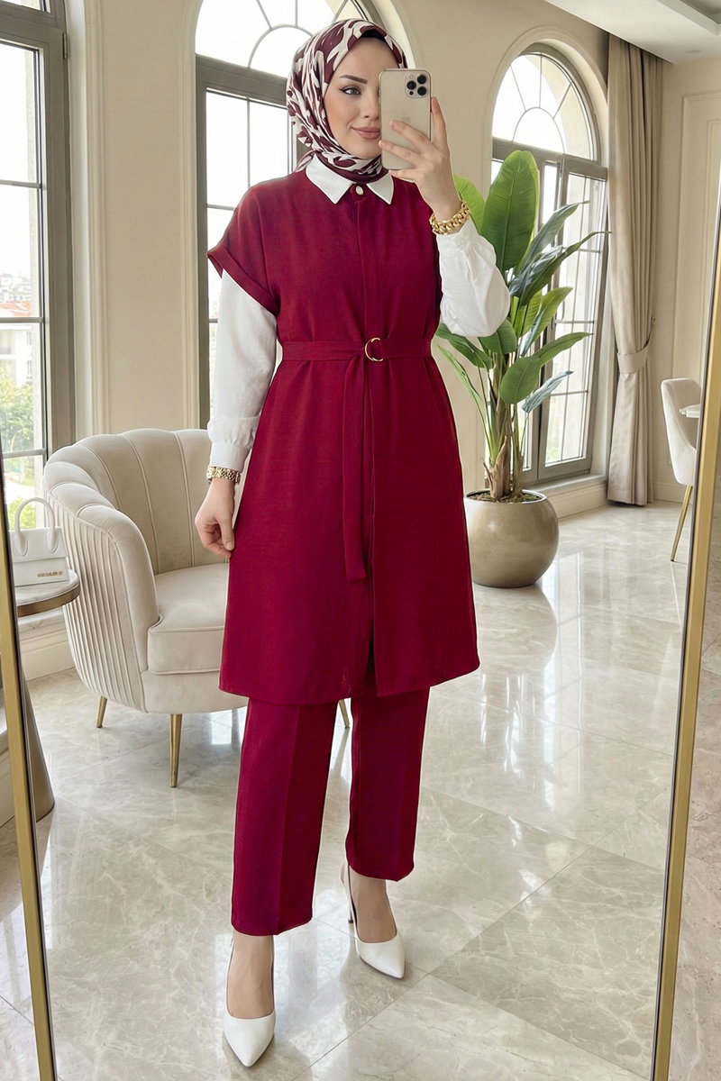 Belden Bağcıklı Gömlek Takım 3274HBS856 Bordo