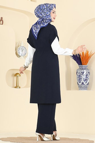 moda selvim Belden Bağcıklı Gömlek Takım 3274HBS856 Laci - Thumbnail