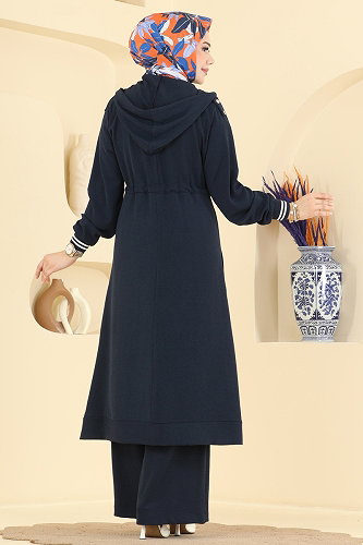 moda selvim Belden Bağcıklı Kapşonlu Takım 2923SLK540 Laci - Thumbnail