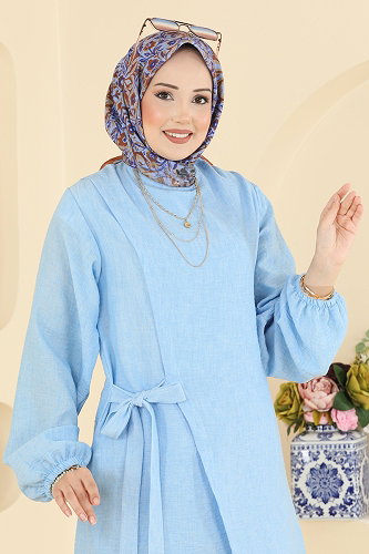 moda selvim Belden Bağlamalı 2 li Takım 0365ERK1158 Bebe Mavisi - Thumbnail