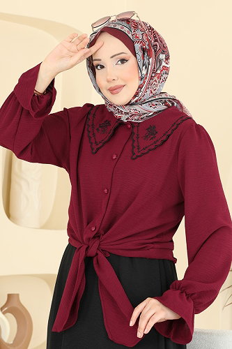 moda selvim Belden Bağlamalı 2 li Takım 2877SLK540 Bordo&Siyah - Thumbnail