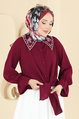 moda selvim Belden Bağlamalı 2 li Takım 2877SLK540 Ekru&Bordo - Thumbnail