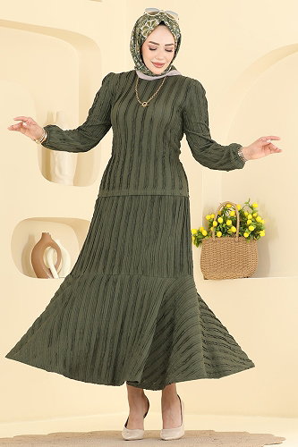 moda selvim Belden Bağlamalı 2 li Takım 836PM271 Haki - Thumbnail