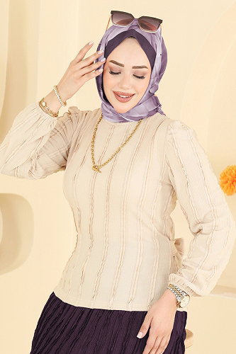 moda selvim Belden Bağlamalı 2 li Takım 836PM271 Taş&Mürdüm - Thumbnail