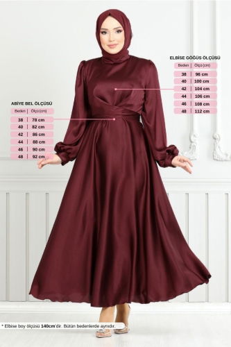MRV E.N.D. - Belden Bağlamalı Saten Abiye 5665END900-M Bordo