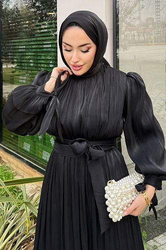 moda selvim Belden Bağlamalı Şık Abiye 4604ALGK1170 Siyah - Thumbnail