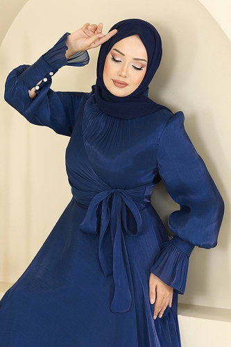 moda selvim Belden Bağlamalı Şık Abiye ASM2826 Laci - Thumbnail