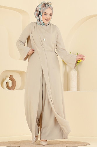 moda selvim Belden Bağlamalı Şık Tulum 6315BSK463 Taş - Thumbnail