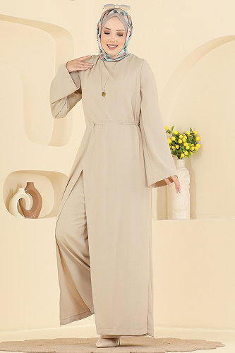moda selvim Belden Bağlamalı Şık Tulum 6315BSK463 Taş - Thumbnail