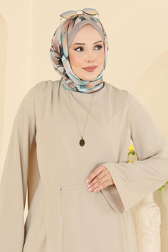 moda selvim Belden Bağlamalı Şık Tulum 6315BSK463 Taş - Thumbnail