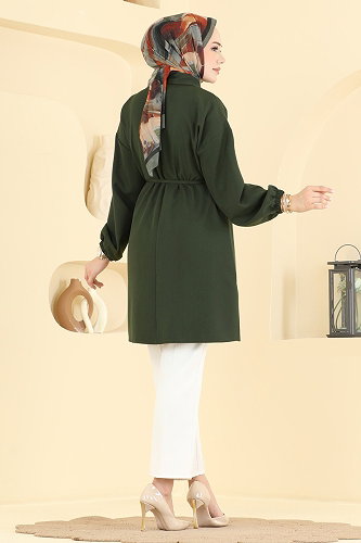 moda selvim Belden Bağlamalı Şık Tunik 2898SLK540 Haki - Thumbnail
