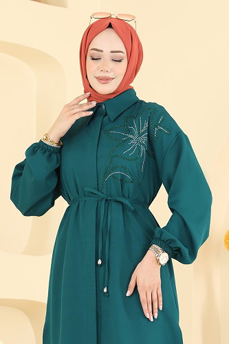 moda selvim Belden Bağlamalı Şık Tunik 2898SLK540 Petrol - Thumbnail