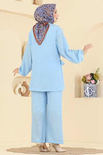 moda selvim Belden Bağlamlı 2 li Takım 0365ERK1158 Bebe Mavisi - Thumbnail