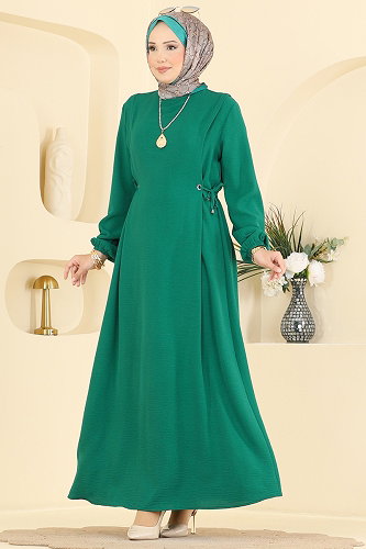moda selvim Belden Büzgülü Aerobin Elbise 1100ZNNK1102 Zümrüt - Thumbnail